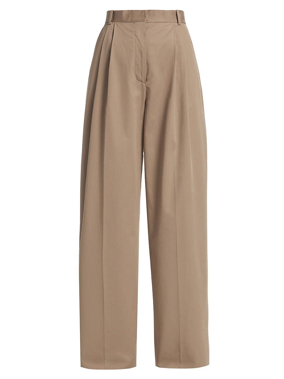 Womens Wide-Leg Pleated Chino Trousers product image