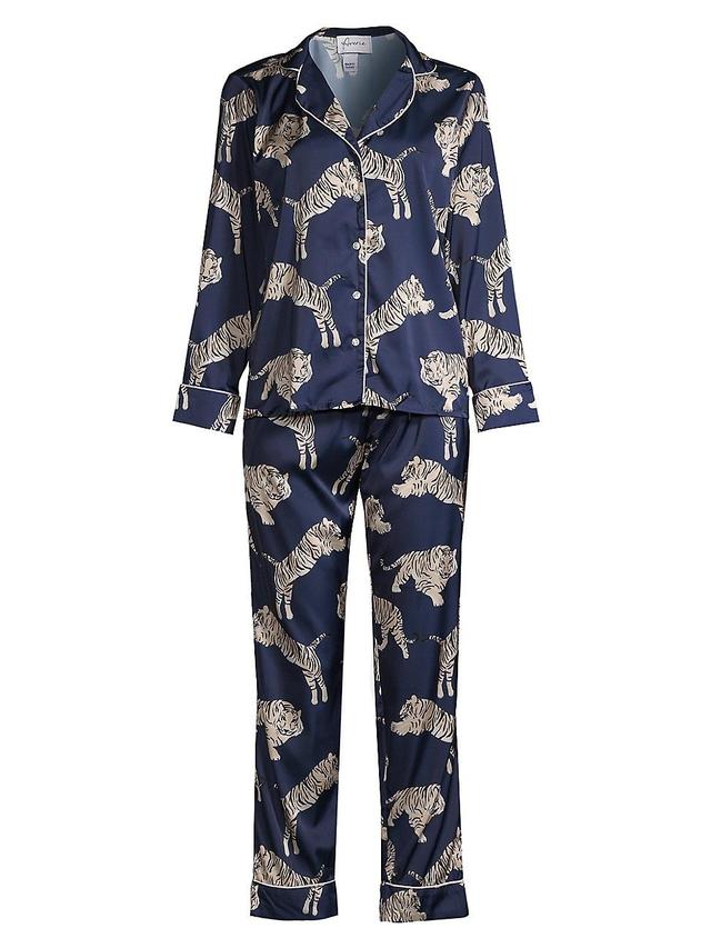 Womens Two-Piece Tiger Print Pajama Set Product Image