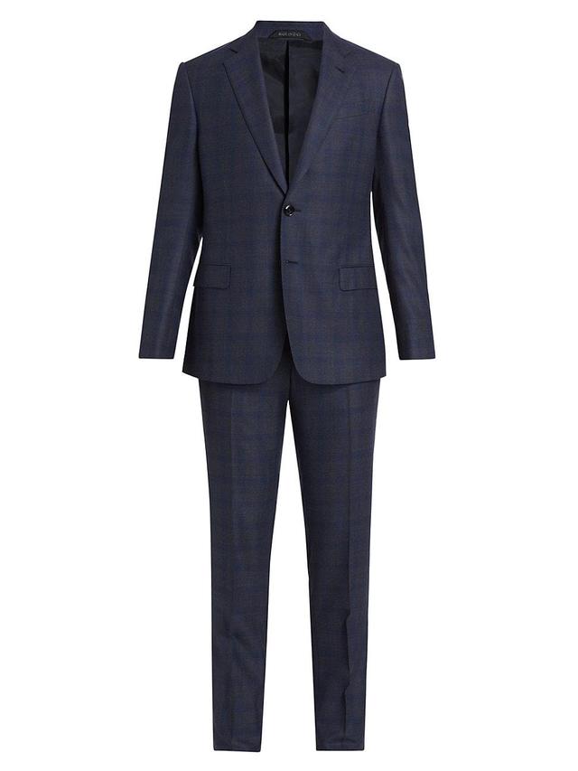 Mens Plaid Wool-Blend Single-Breasted Suit Product Image