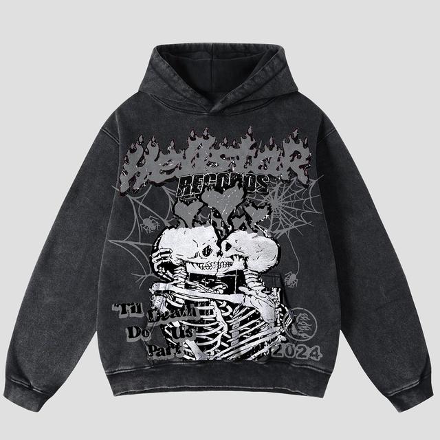 Vintage Til Death Do Us Part Hellstar Skull Graphic Acid Washed Oversized Hoodie Product Image