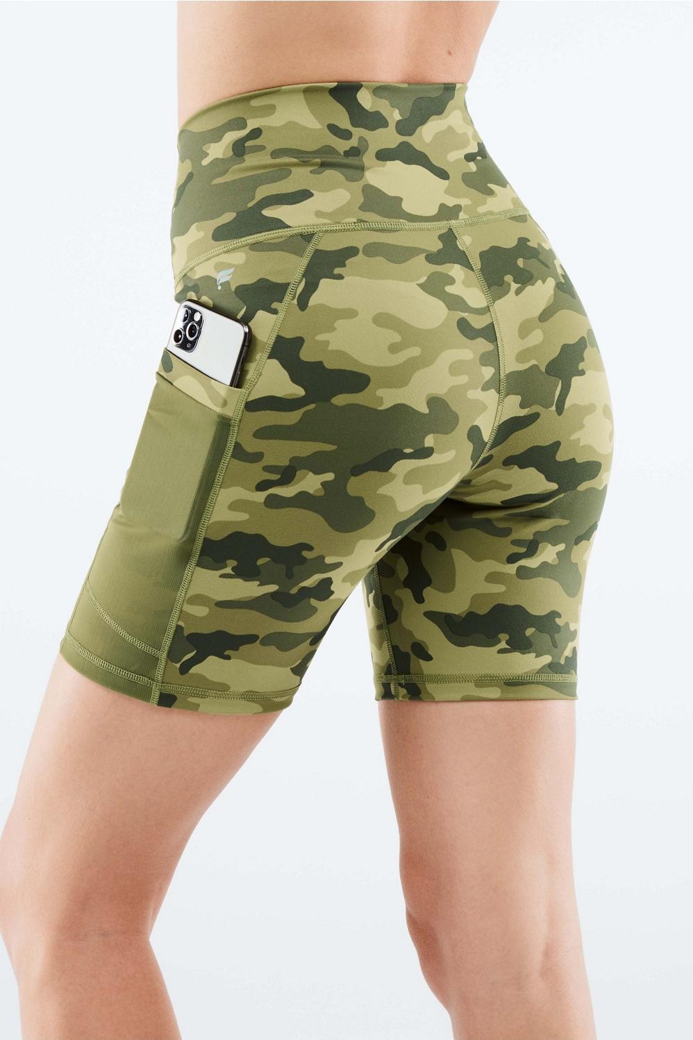 Fabletics On-The-Go High-Waisted 6 Short Womens Faded Olive Camo plus Size 4X Product Image