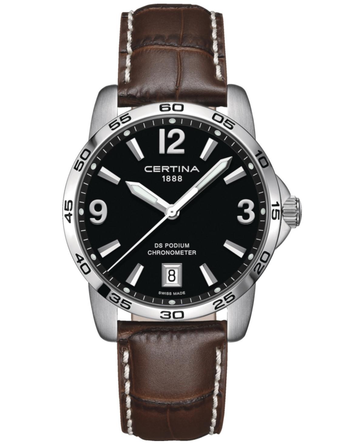 Certina Mens Swiss Ds Podium Brown Leather Strap Watch 40mm - Black Product Image