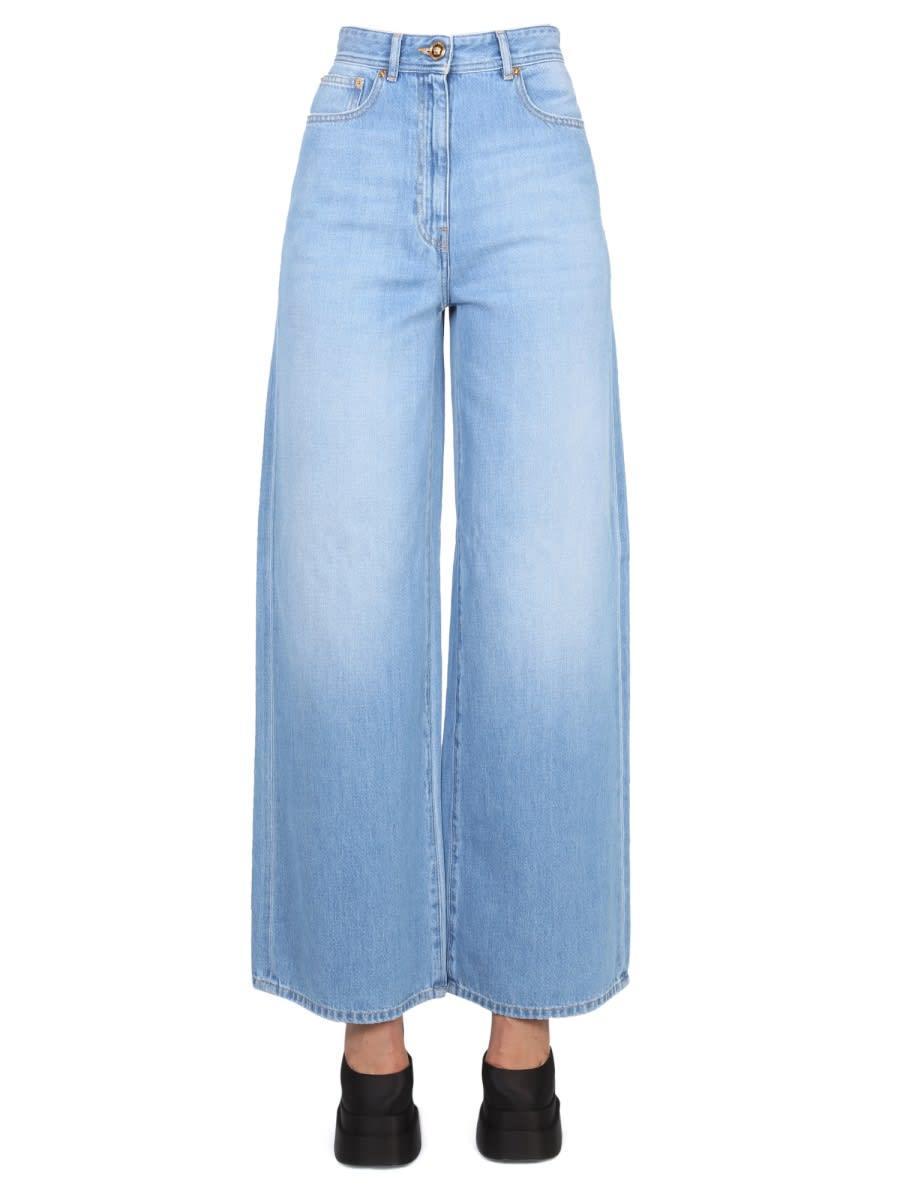 VERSACE High Waist Wide Leg Jeans In Blue Product Image