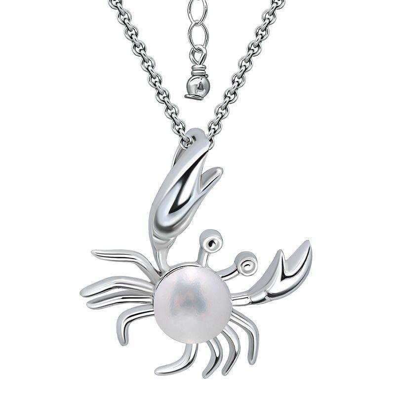 Aleure Precioso Sterling Silver Crab & Freshwater Cultured Pearl Pendant Necklace, Womens Silver Tone Product Image