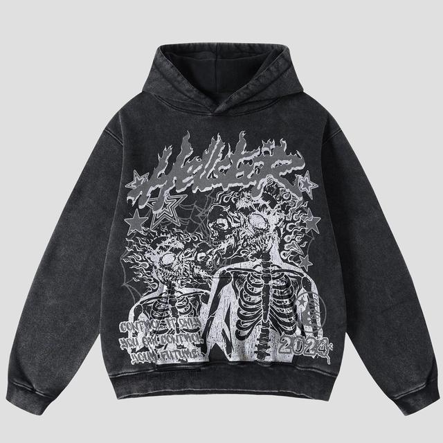 Vintage Personalized Skull In Soul Hellstar Graphic Acid Washed Oversized Hoodie Product Image