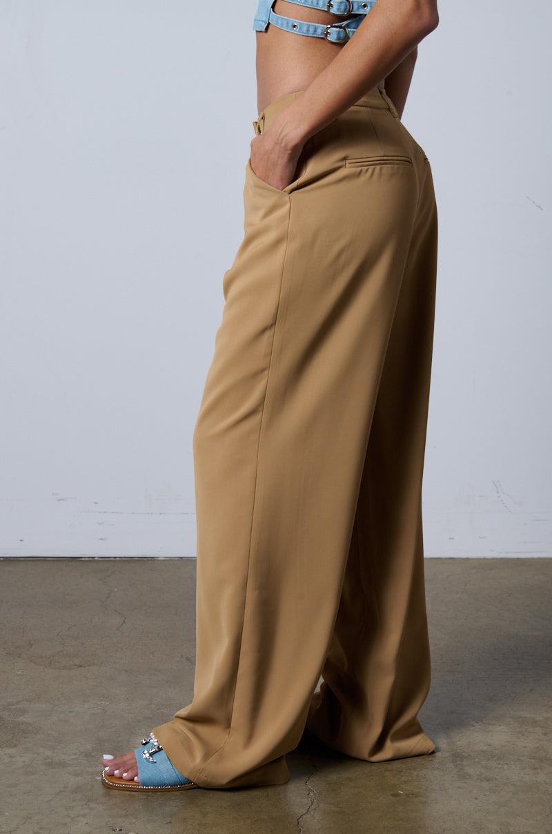 ABOUT MY CASH STRAIGHT LEG WOVEN TROUSER IN BEIGE Product Image