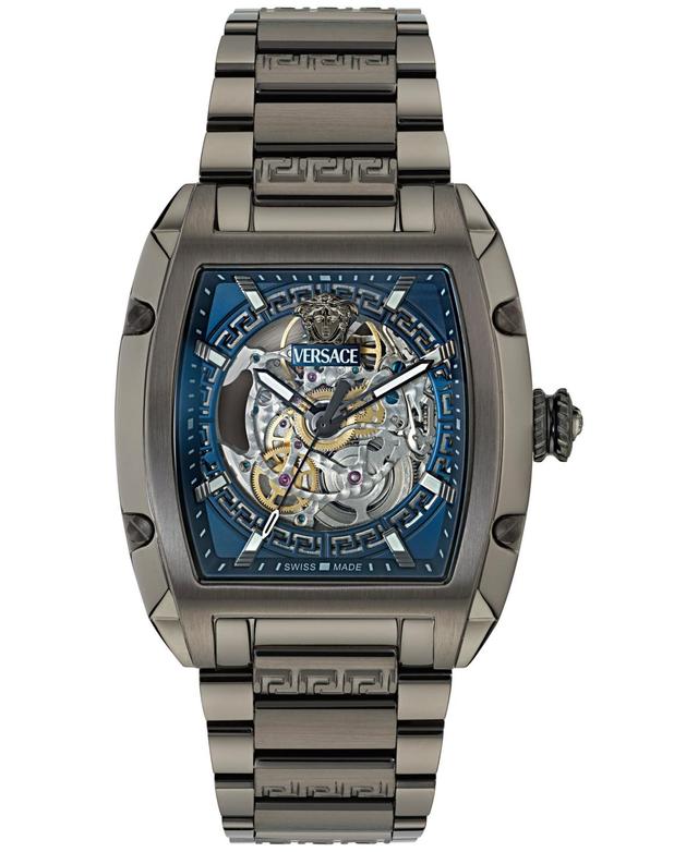 Versace Mens Dominus Skeleton Dial Automatic Gunmetal Tone Stainless Steel Bracelet Watch Product Image