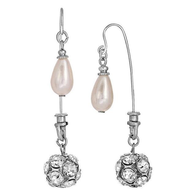 1928 Silver Tone Simulated Pearl & Crystal Front-Back Drop Earrings, Womens, White Product Image