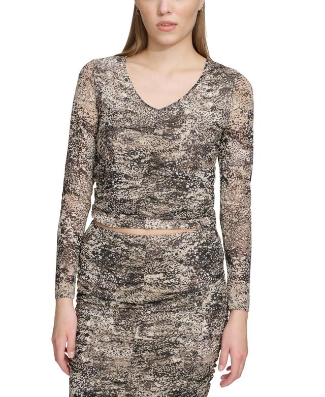 Women's Printed Ruched Long-Sleeve Top Product Image