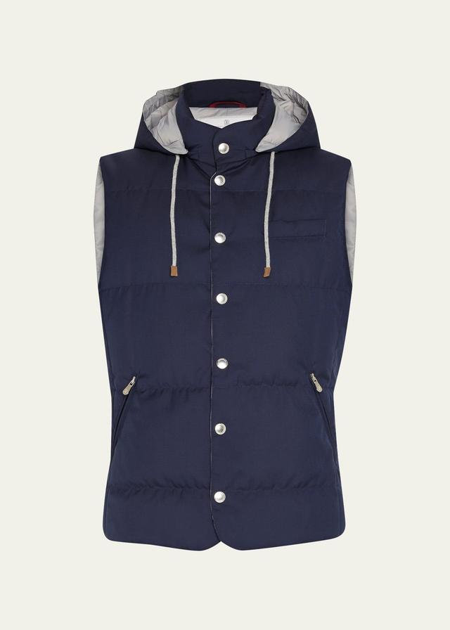 Brunello Cucinelli Men's Hooded Down Vest  - OCEAN BLUE - Size: Small Product Image