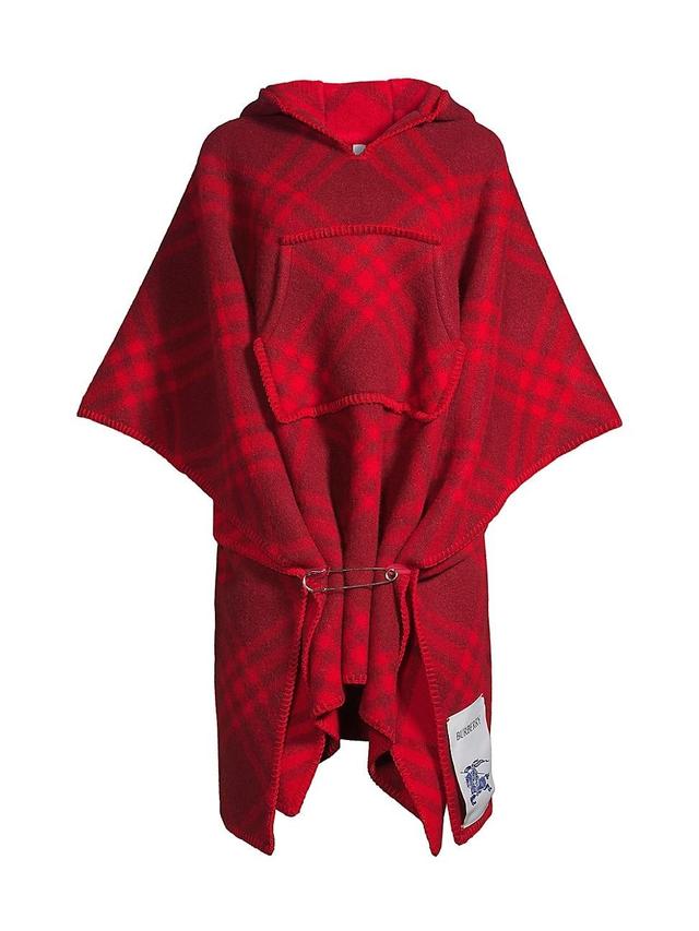 Womens Hooded Check Wool Cape Product Image