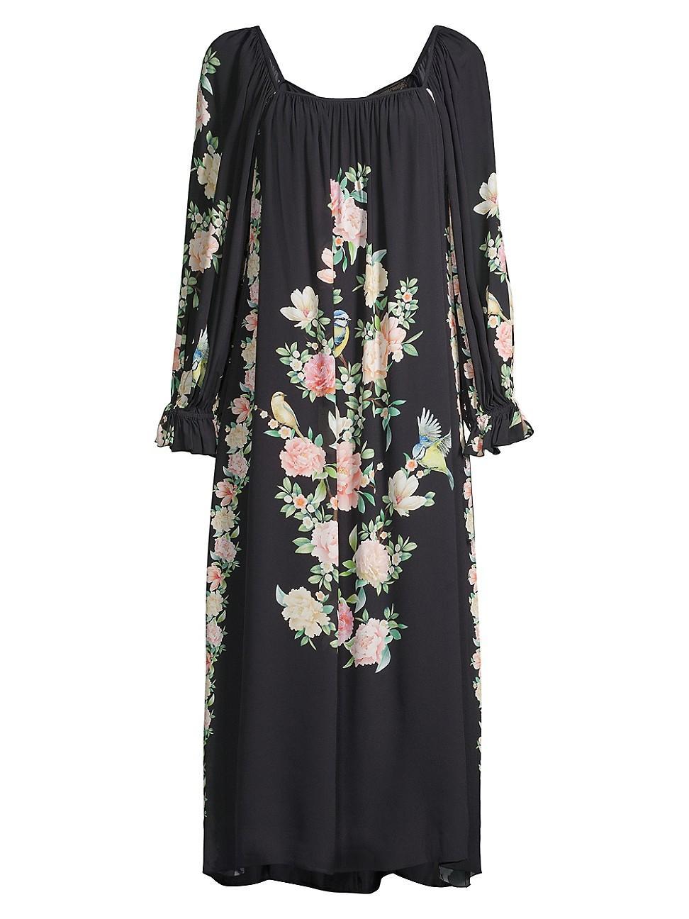 Byrdie Floral-Print Blouson-Sleeve Midi Dress Product Image