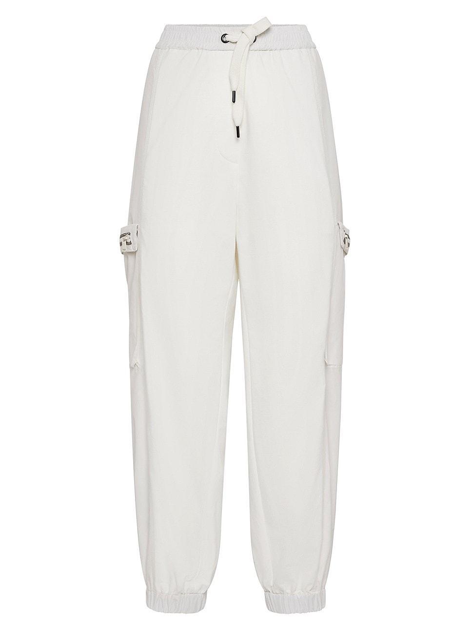 Womens Stretch Cotton Lightweight French Terry Cargo Trousers With Shiny Pocket Trim product image