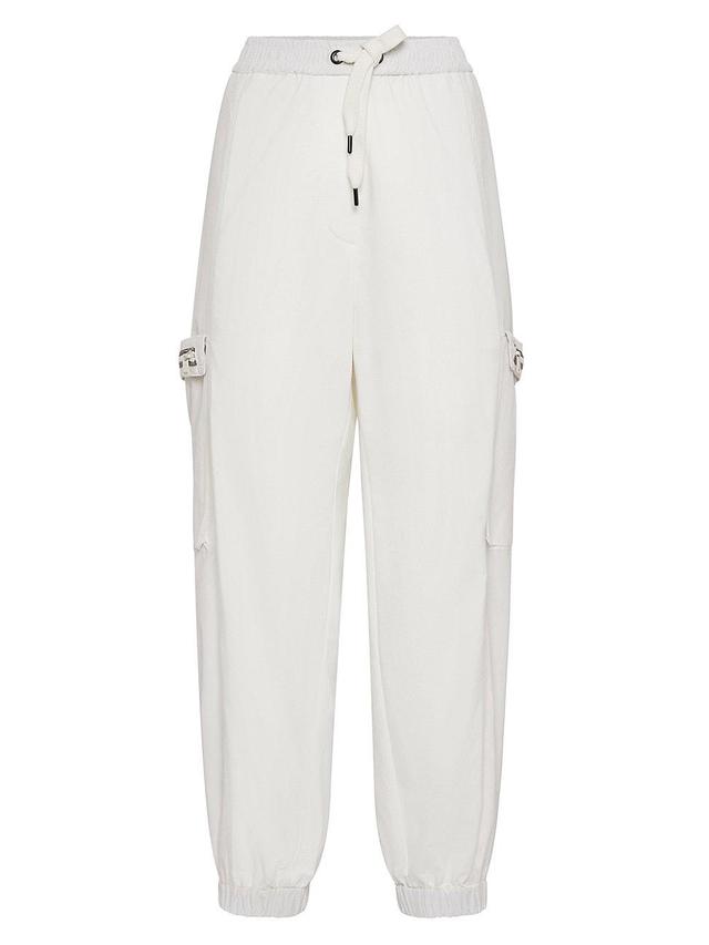 Womens Stretch Cotton Lightweight French Terry Cargo Trousers With Shiny Pocket Trim Product Image