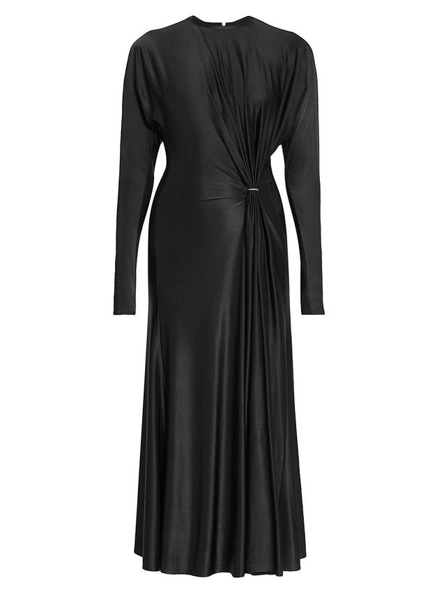 Womens Gathered Satin Midi-Dress Product Image