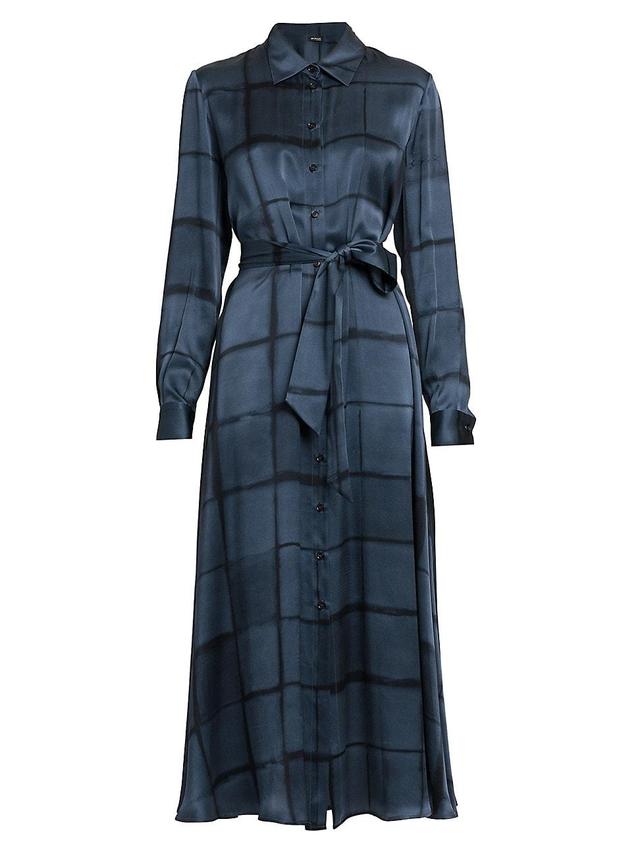 Womens Grid Silk Belted Shirtdress Product Image