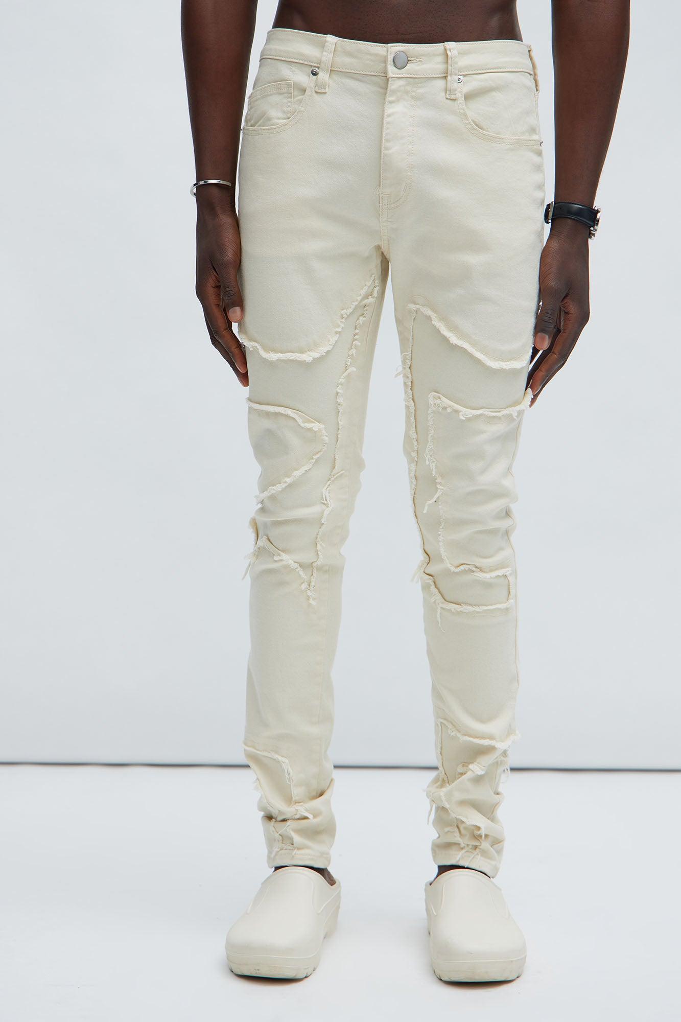 Got Your Back Patched Stacked Skinny Jeans - Off White Product Image