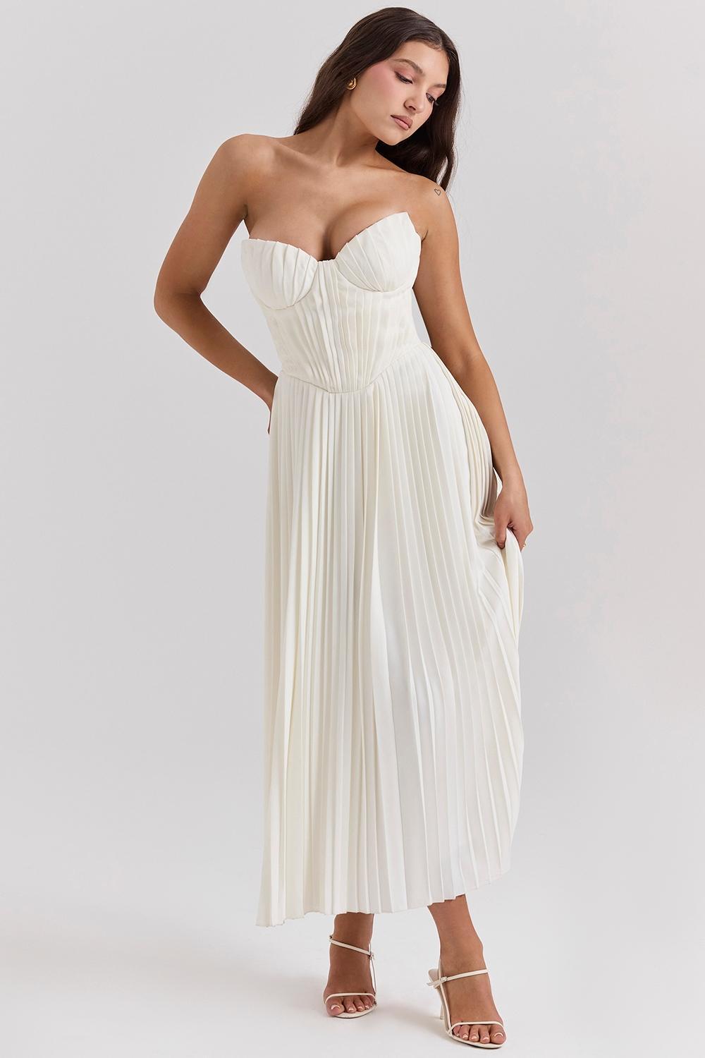 Amorata Ivory Pleated Maxi Dress Product Image