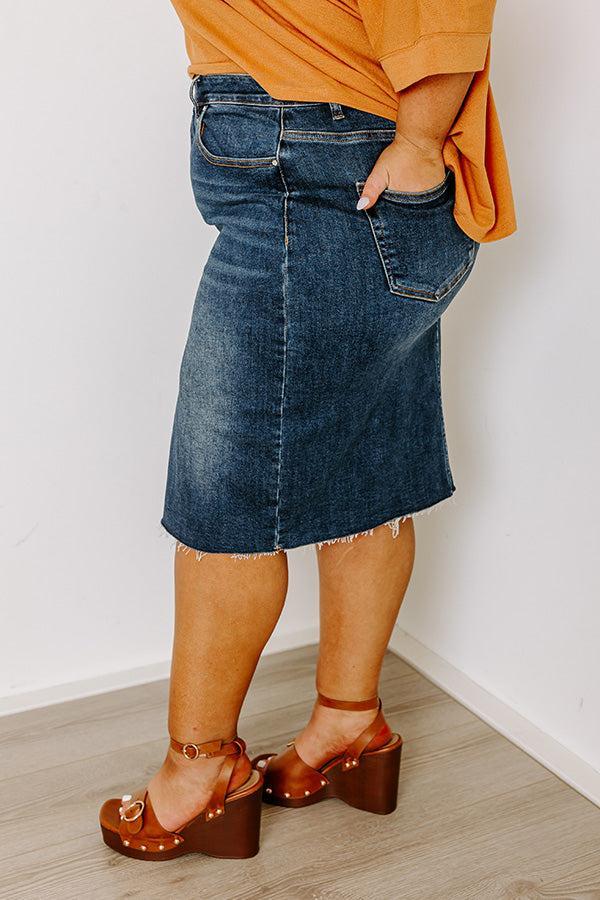 Risen The Grace Denim Skirt in Dark Wash Curves Product Image