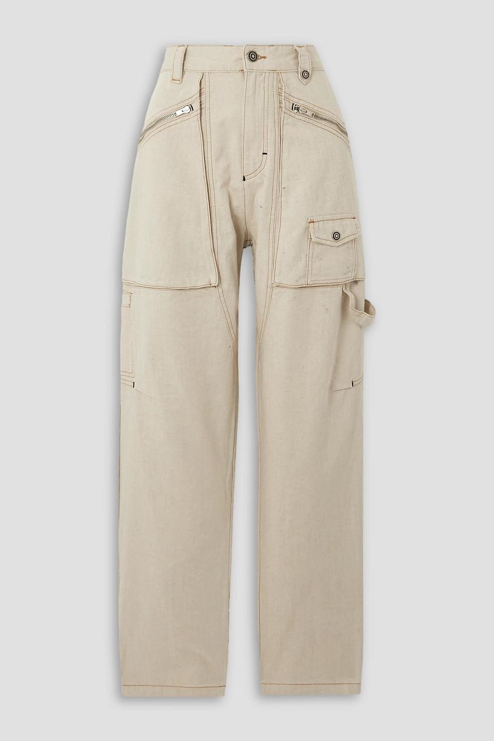 ISABEL MARANT High Waist Zip Detailed Trousers In Beige Product Image