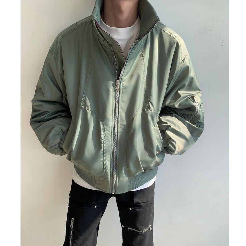 Stand Collar Plain Zip-Up Bomber Jacket Product Image