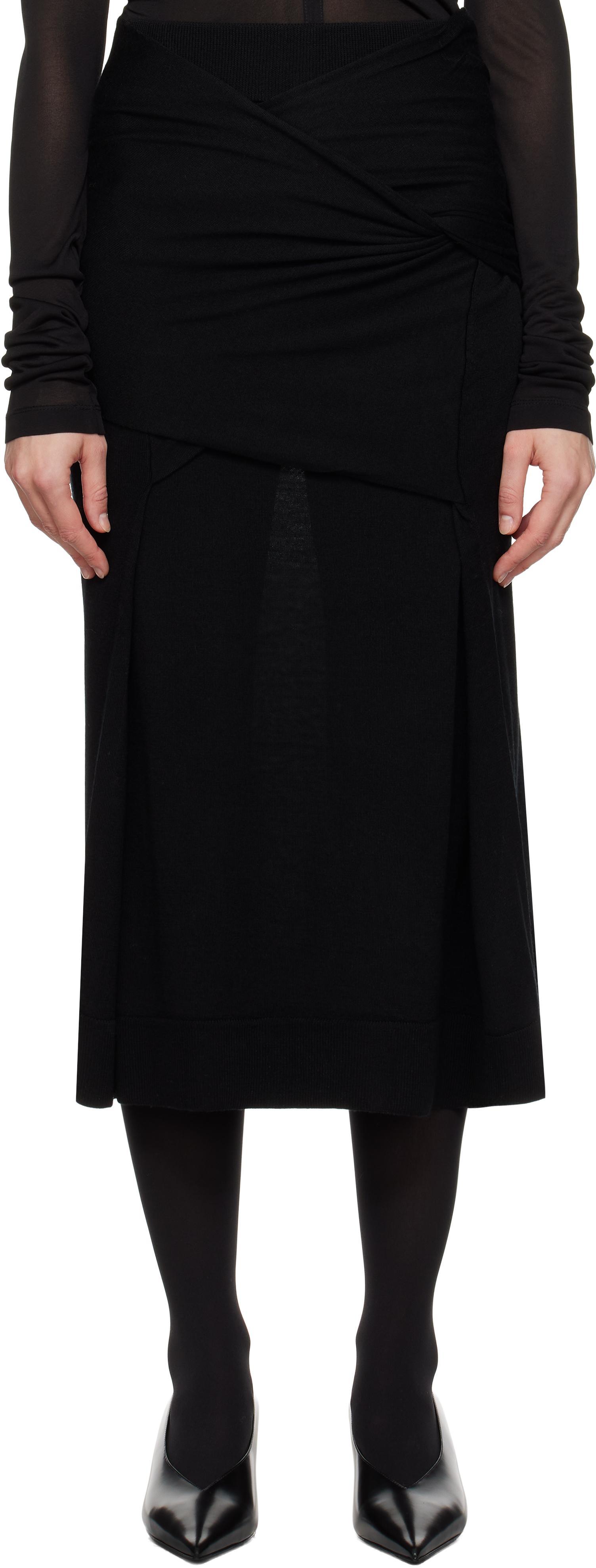 TOTÊME Black Draped Fine Knit Midi Skirt In Black 001 Product Image