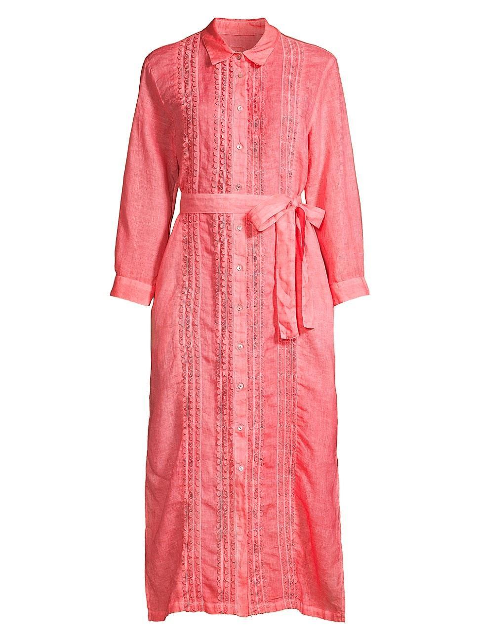 Womens Scallop-Trimmed Linen Midi-Shirtdress Product Image