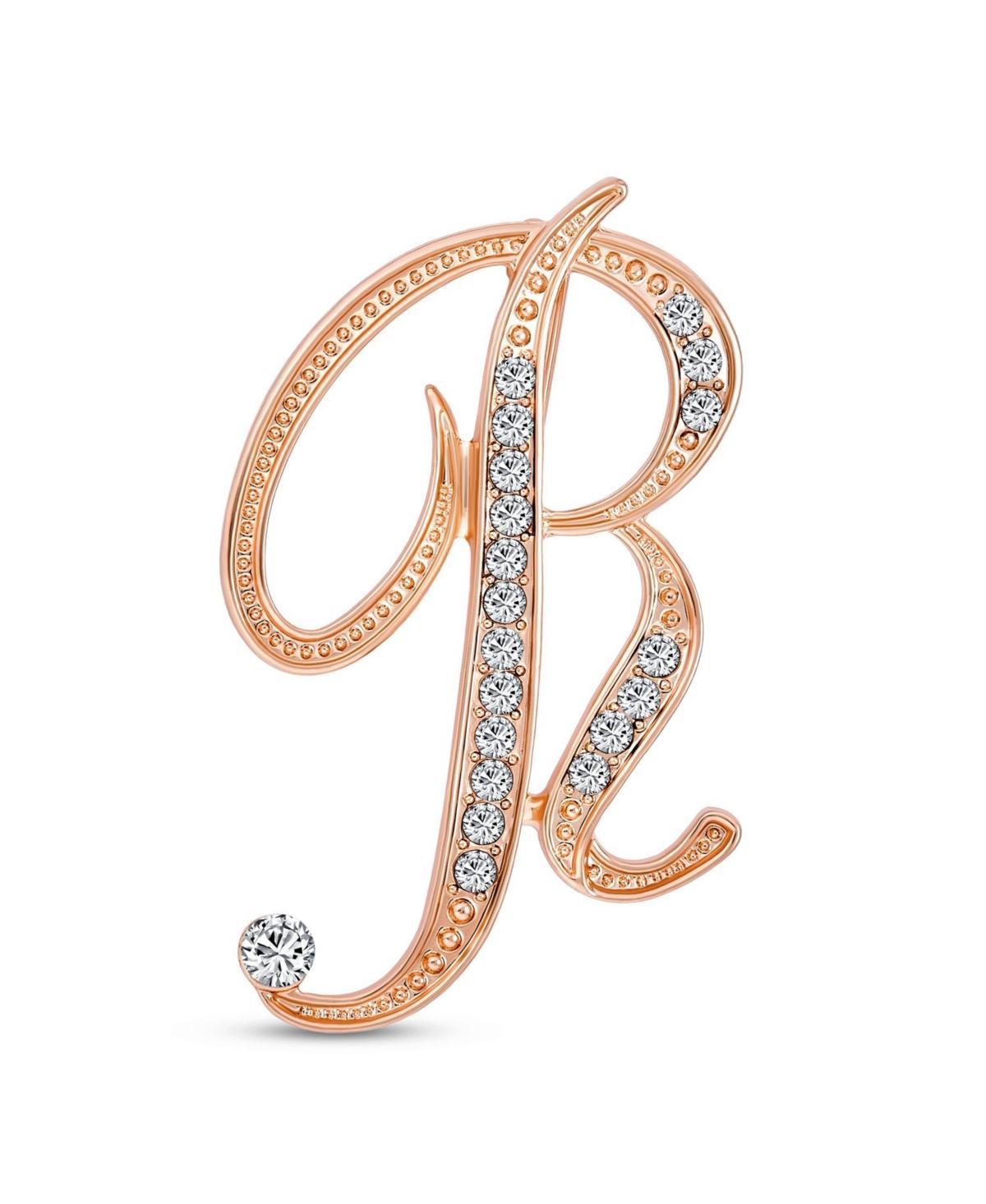 Bling Jewelry Large Statement Abc Pave Crystal Cursive Script Monogram Letters Alphabet Initial A Scarf Lapel Pin Brooch For Women Rose Gold Plated - Product Image