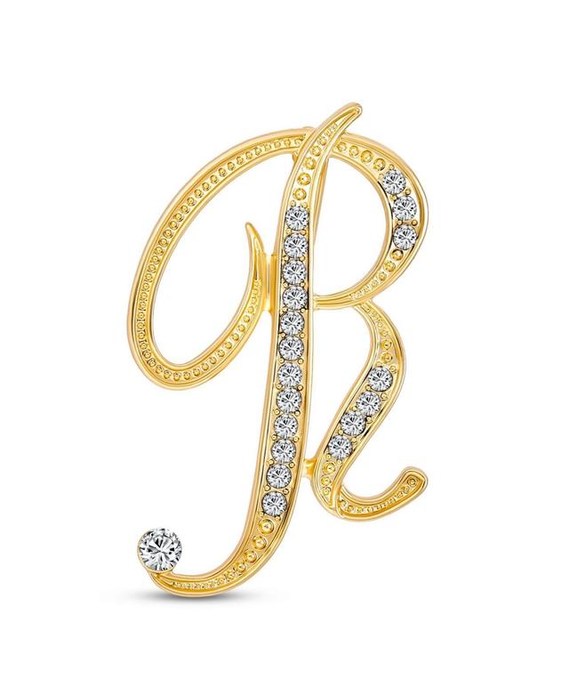 Bling Jewelry Large Statement Abc Pave Crystal Cursive Script Monogram Letters Alphabet Initial Scarf Lapel Pin Brooch For Women Silver Plated - Silve Product Image