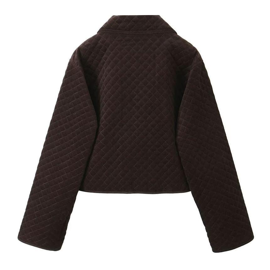 Collared Plain Quilted Button-Up Corduroy Jacket Product Image