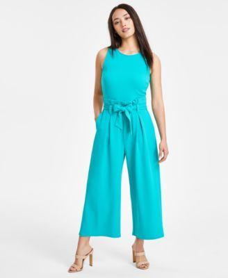 Petite Women's Sleeveless Crewneck Tie-Waist Jumpsuit, Created for Macy's Product Image