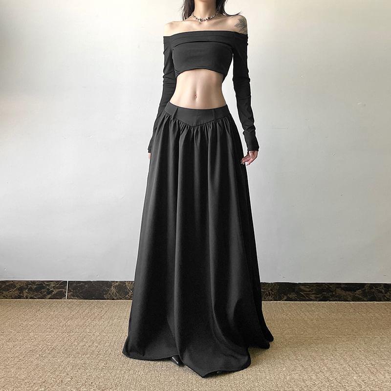 High Rise Plain Maxi A-Line Skirt Product Image