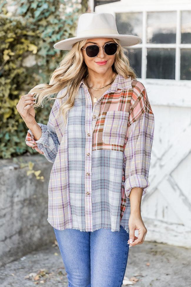 No Comparison Color Block Plaid Button Up Blouse FINAL SALE product image