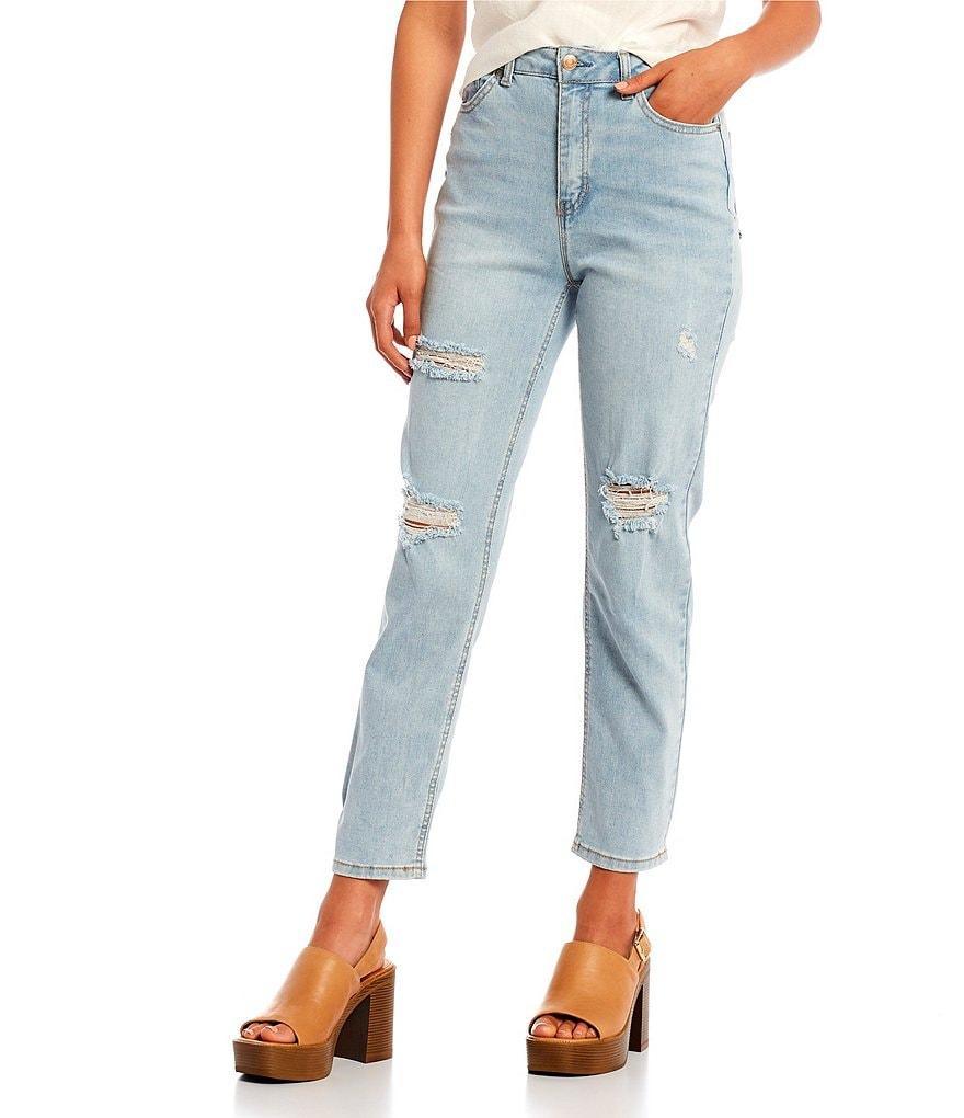 Hippie Laundry High Rise Distressed Light Wash Straight Leg Mom Jeans product image