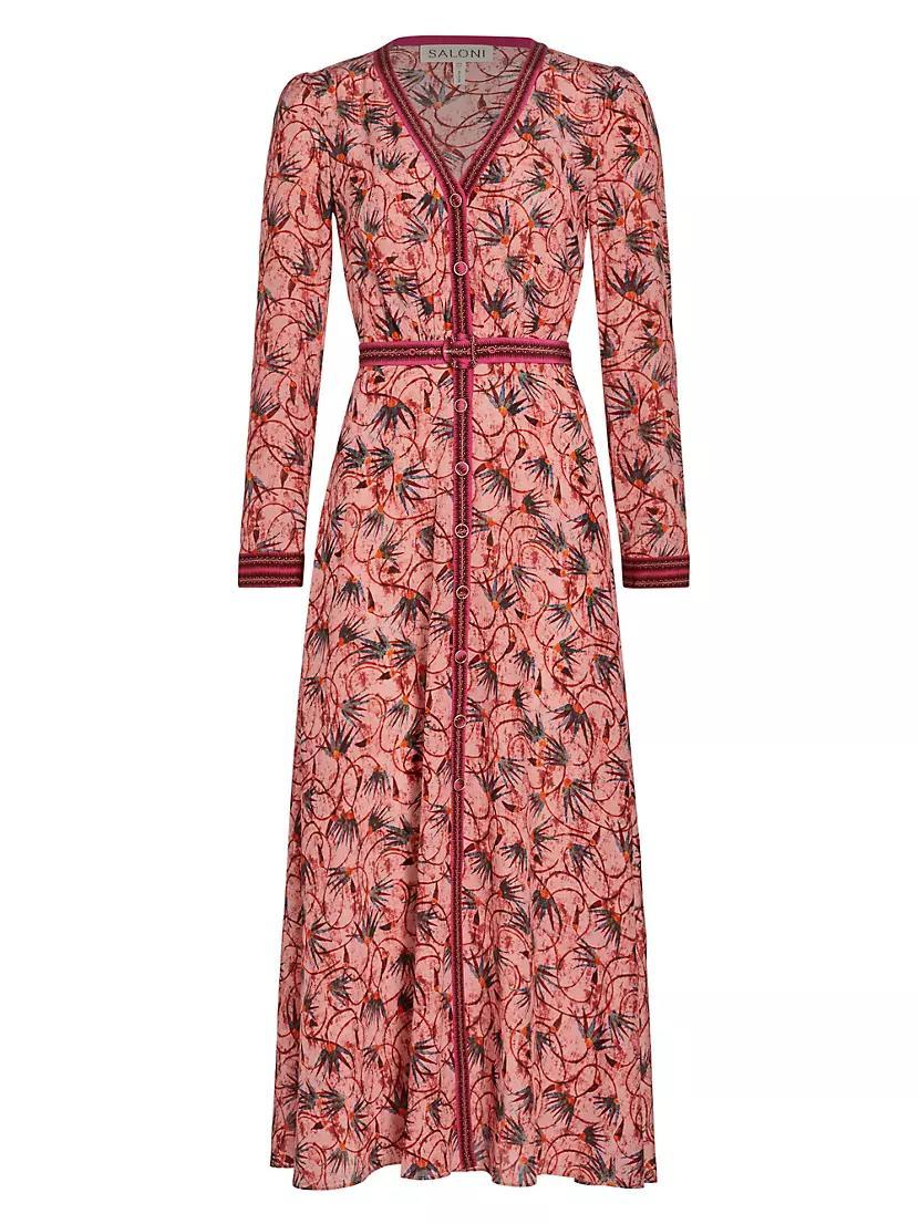 Lea Silk Floral Long-Sleeve Midi Dress product image