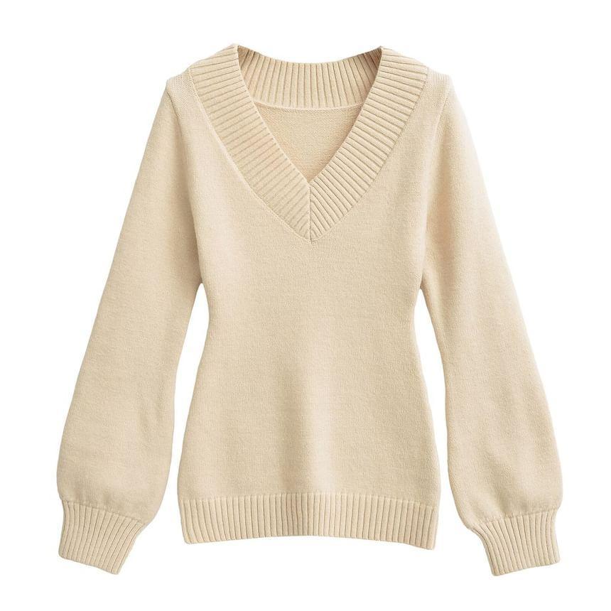 Long-Sleeve V-Neck Plain Sweater product image