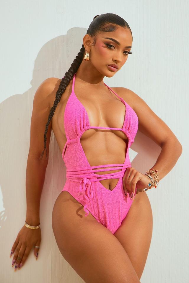 Aubree Strappy Cut Out 1 Piece Swimsuit  - Hot Pink Product Image