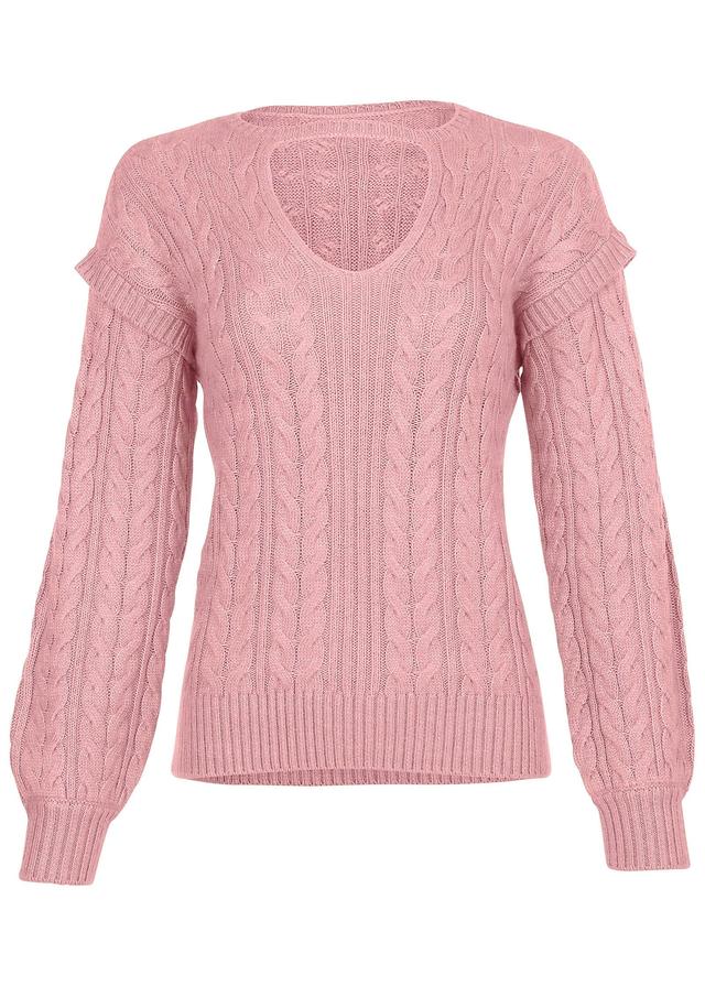 Cable Knit Cut-Out Sweater - Bleached Mauve Product Image