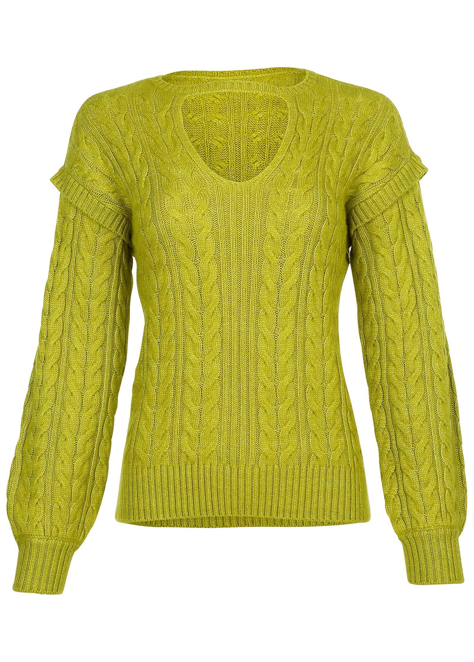 Cable Knit Cut-Out Sweater - Lentil Sprout Product Image