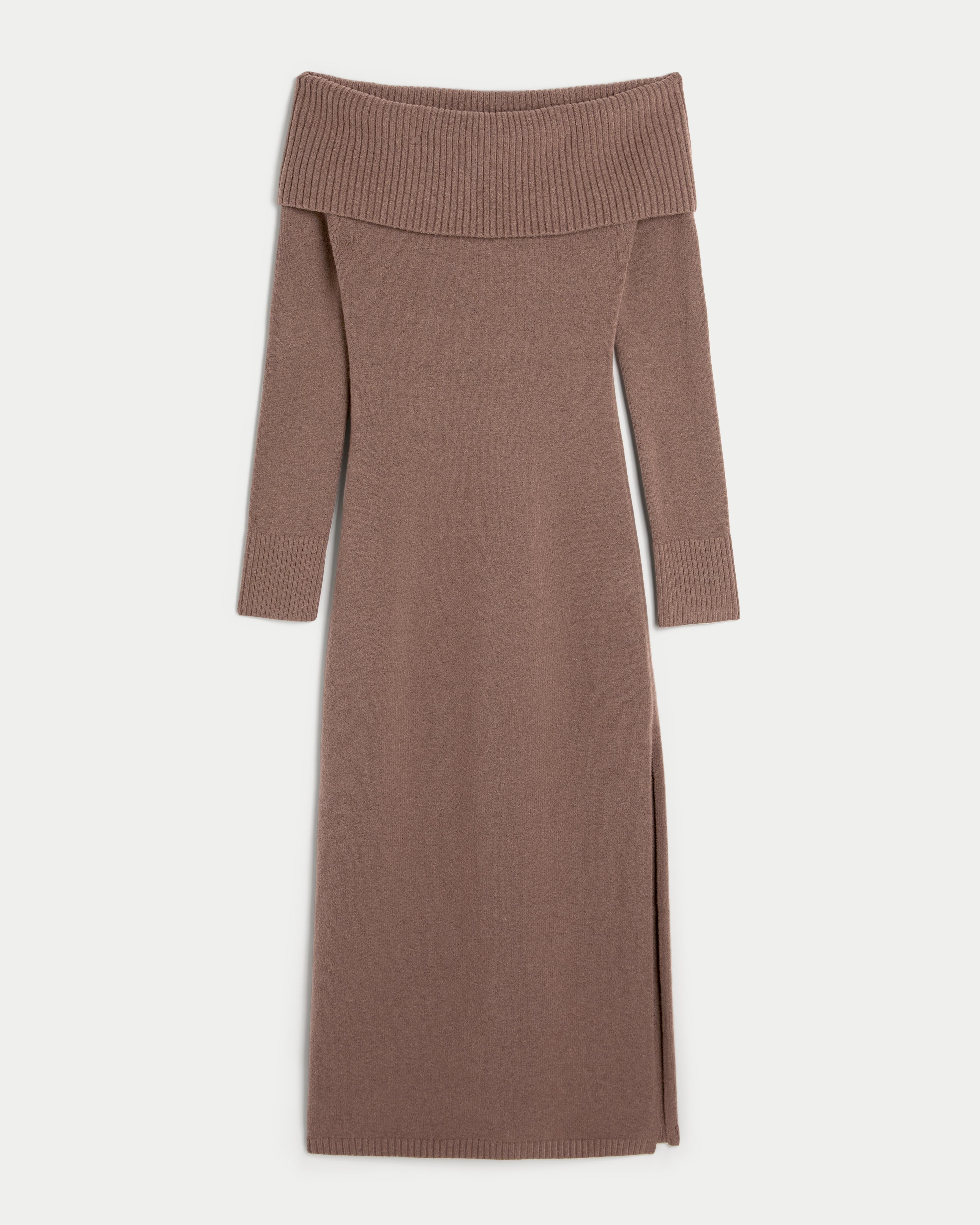 Off-the-Shoulder Midi Sweater Dress Product Image