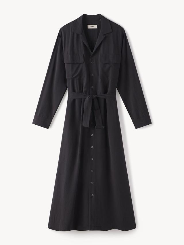 Soft Black Silken Twill Studio Shirt Dress Product Image