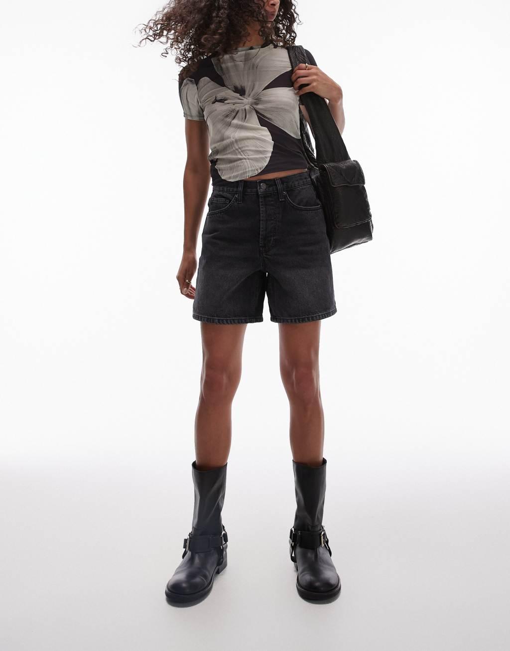 Topshop denim Editor shorts in washed black product image