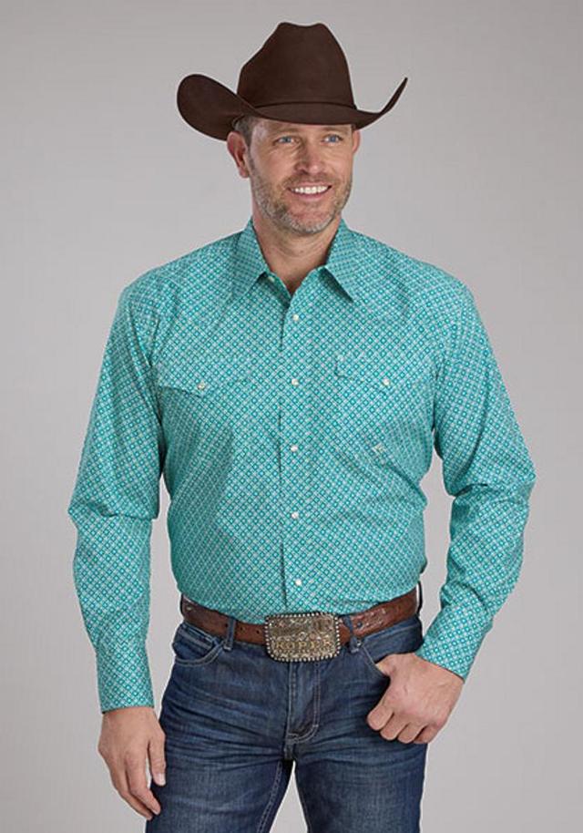 Roper® Men's L/S Turquoise Print Snap Shirt Product Image