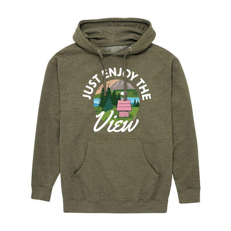 Mens Peanuts Enjoy The View Hoodie Grey Olive Product Image