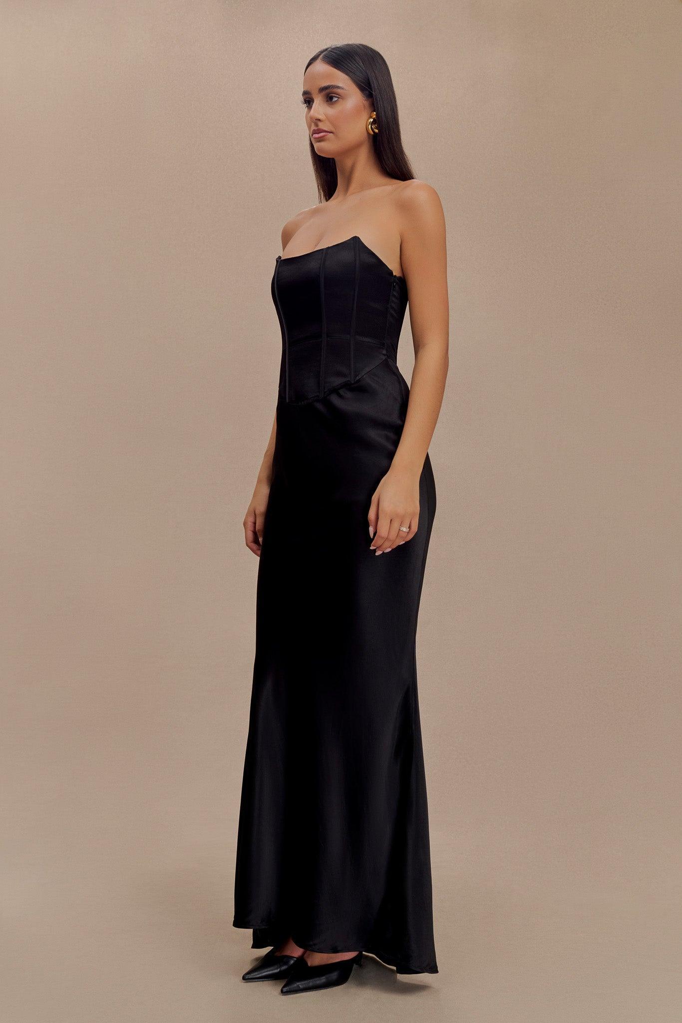 Harlow Satin Strapless Maxi Dress - Black Product Image