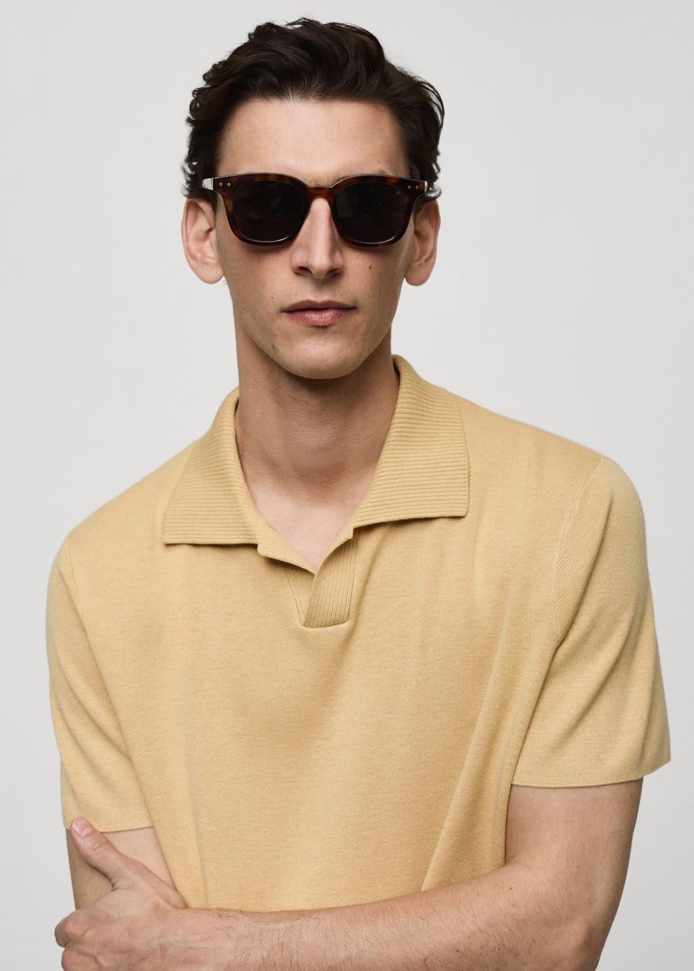 MANGO MAN - Textured knitted cotton polo shirt mustardMen Product Image