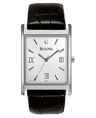 Bulova Mens Black Leather Strap Watch 45mm 96B107 Product Image