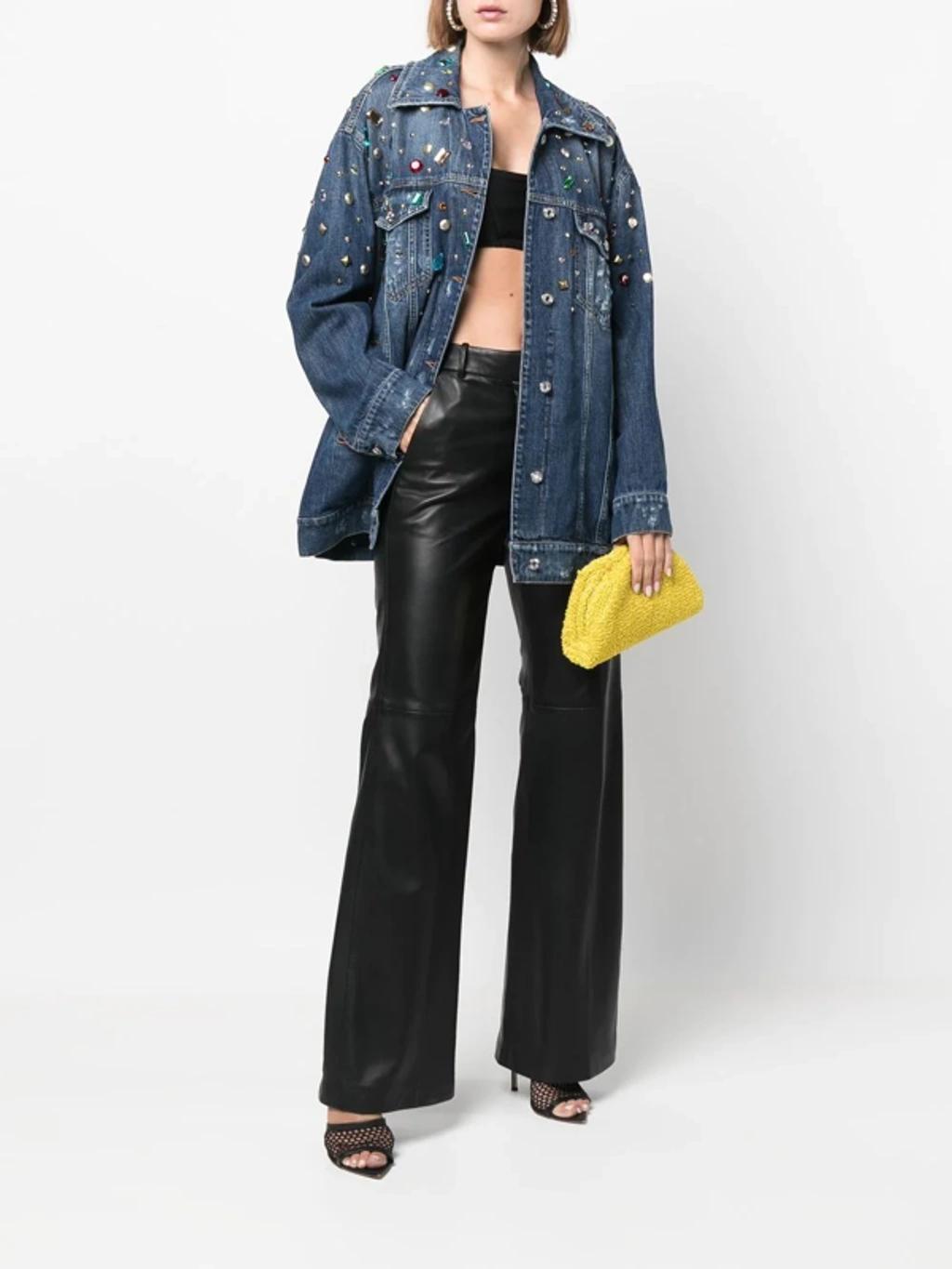 DOLCE & GABBANA Oversized Embellished Denim Jacket In Blue Product Image