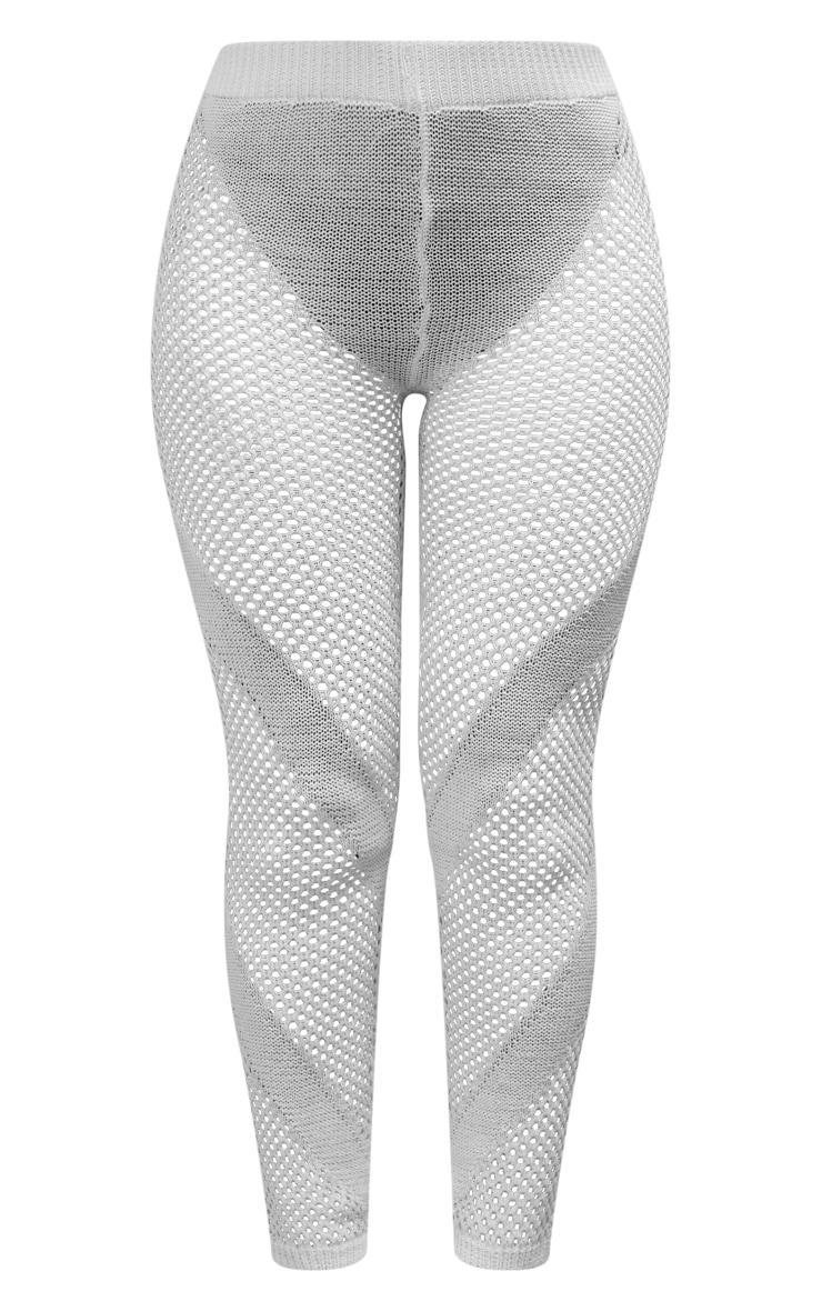 White Crochet Knit Contrast Panel Leggings Product Image