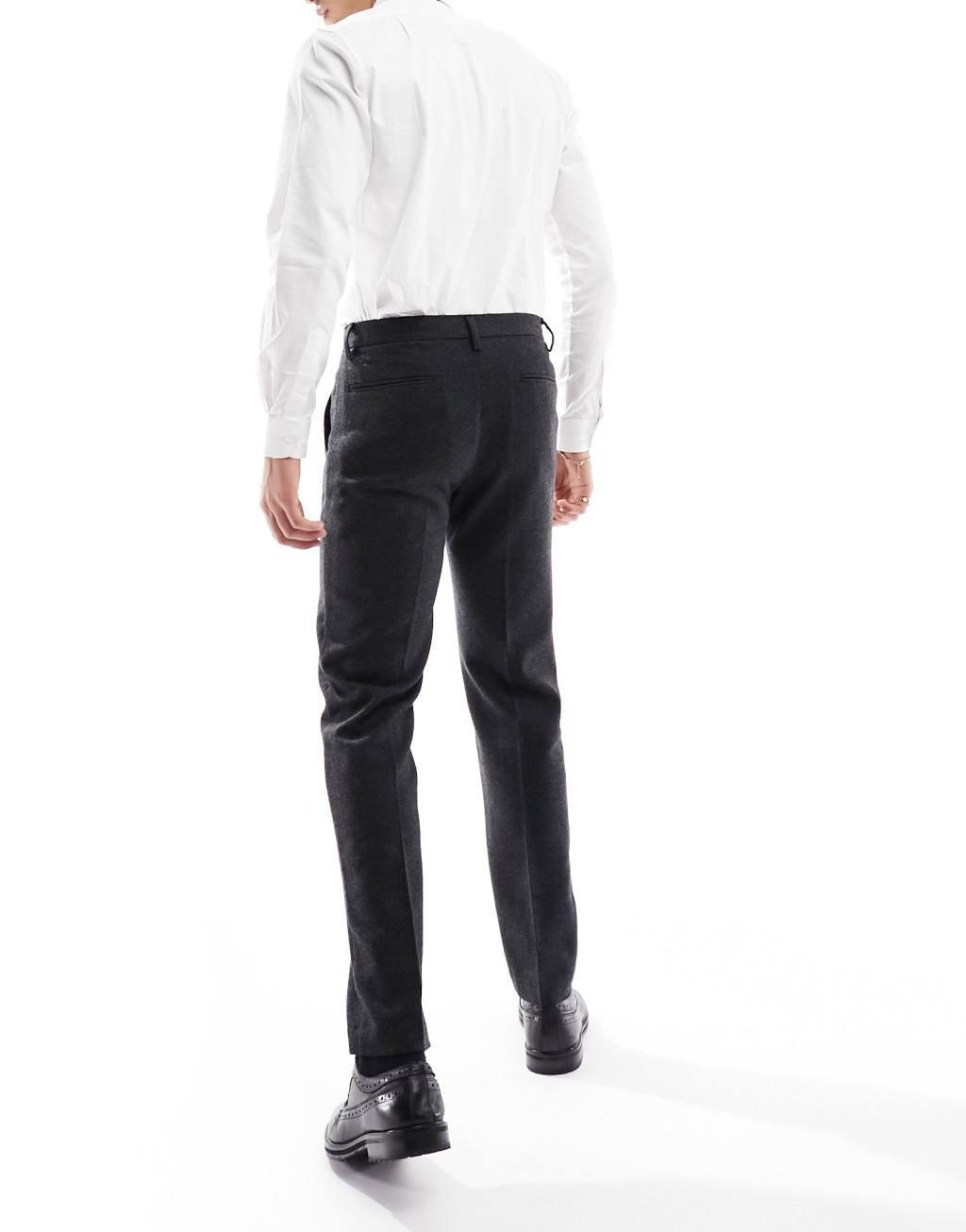 ASOS DESIGN slim suit pants in wool mix texture in black Product Image